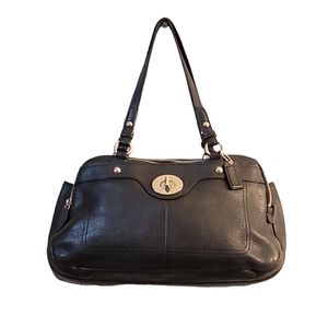 COACH Penelope Black Leather and Silver Accents Satchel Shoulder Handbag F16529